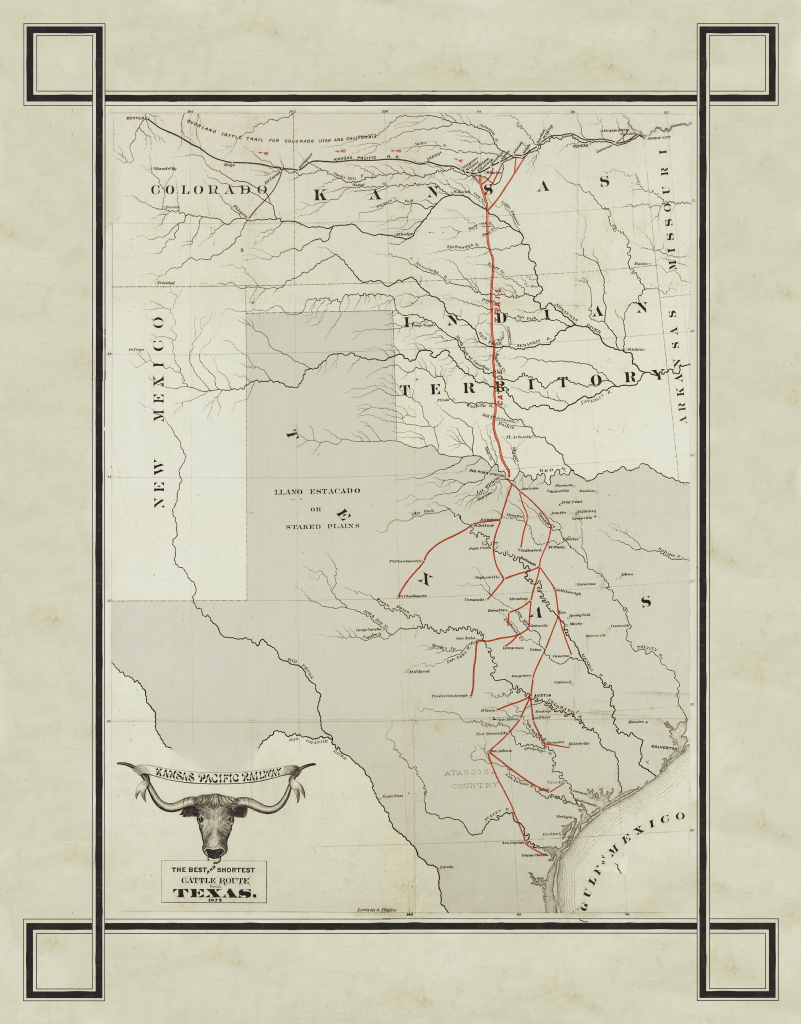 1872 Texas Cattle Trail Map - Copano Bay Press