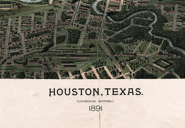 1891 Bird's Eye Map of Houston - Copano Bay Press