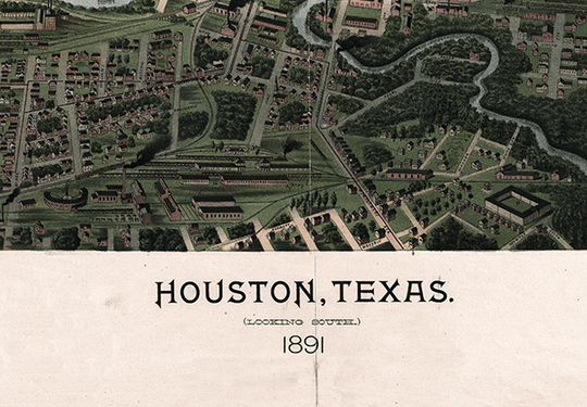 1891 Bird's Eye Map of Houston - Copano Bay Press