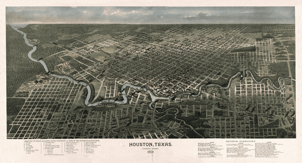 1891 Bird's Eye Map of Houston - Copano Bay Press