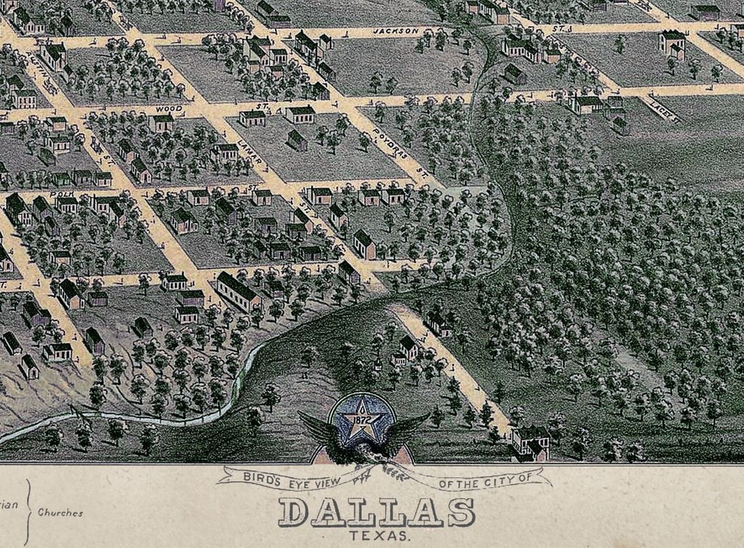 Dallas in 1872 - Bird's Eye Map - Copano Bay Press