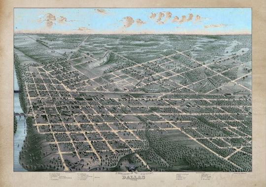 Dallas in 1872 - Bird's Eye Map - Copano Bay Press