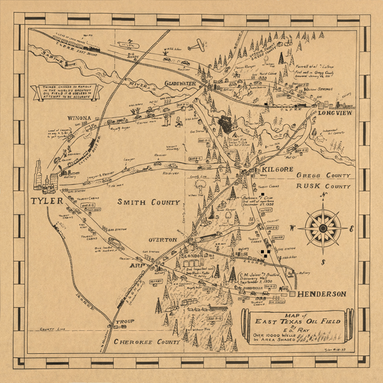 East Texas Oil Boom - 1933 Map - Limited Edition - Copano Bay Press