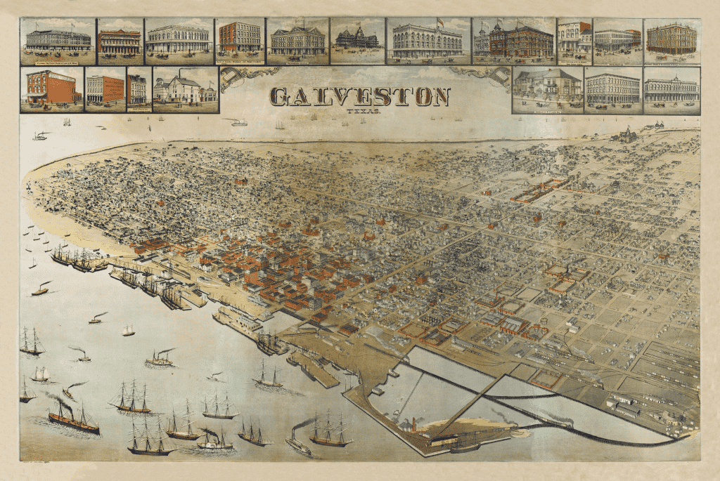 Galveston's Gilded Age - 1885 Bird's Eye Map - Copano Bay Press