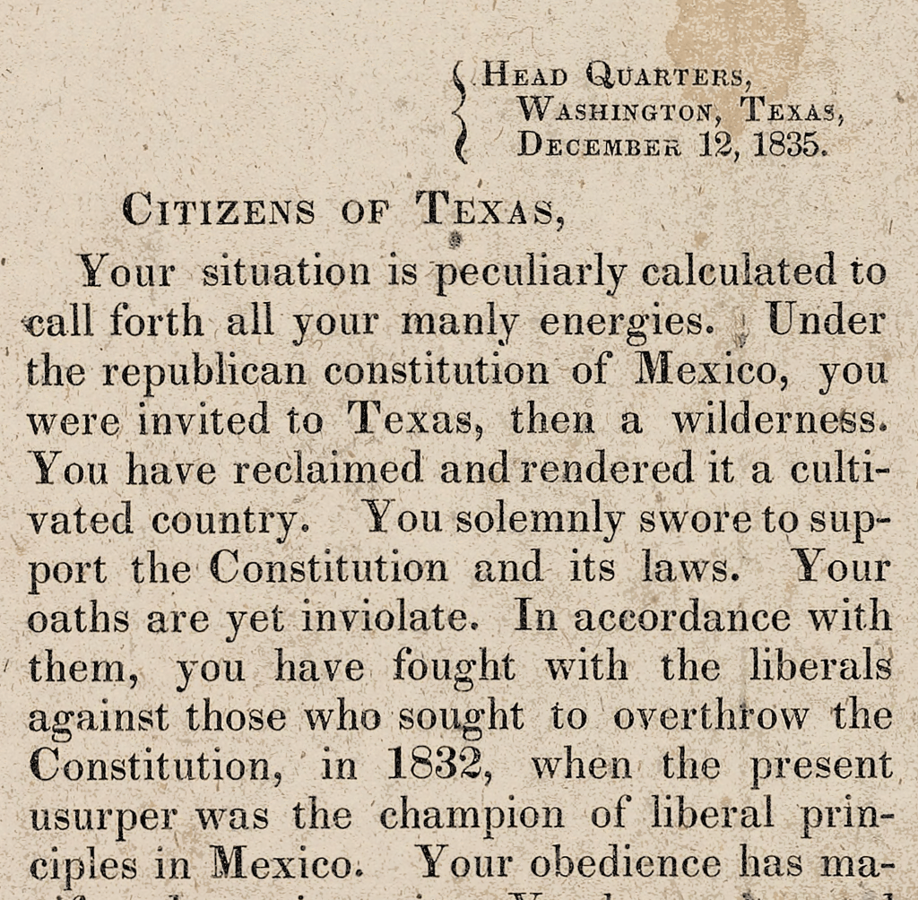 General Houston's Proclamation - 1835 - Copano Bay Press