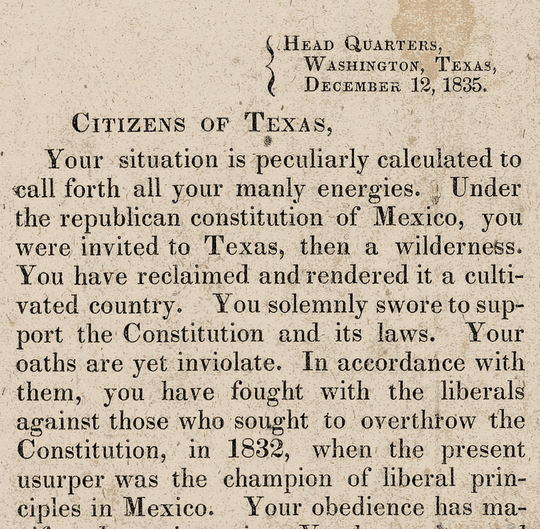 General Houston's Proclamation - 1835 - Copano Bay Press