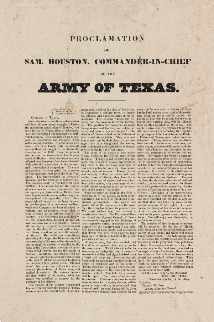 General Houston's Proclamation - 1835 - Copano Bay Press