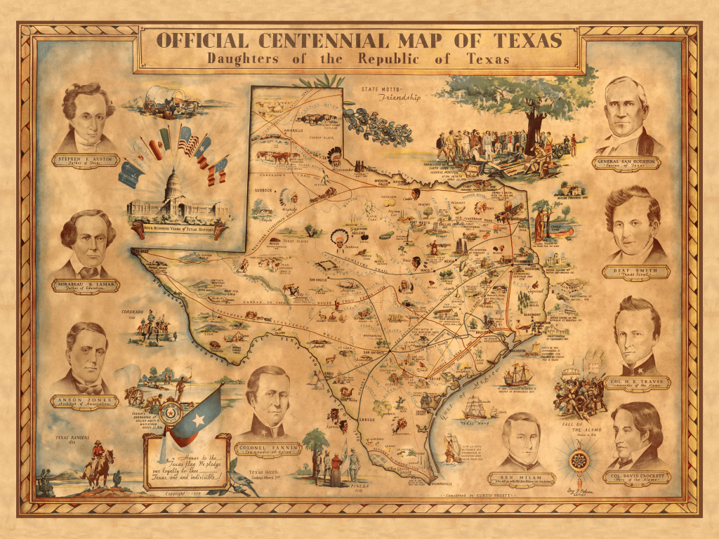 Official Centennial map of Texas - 1936 - Copano Bay Press