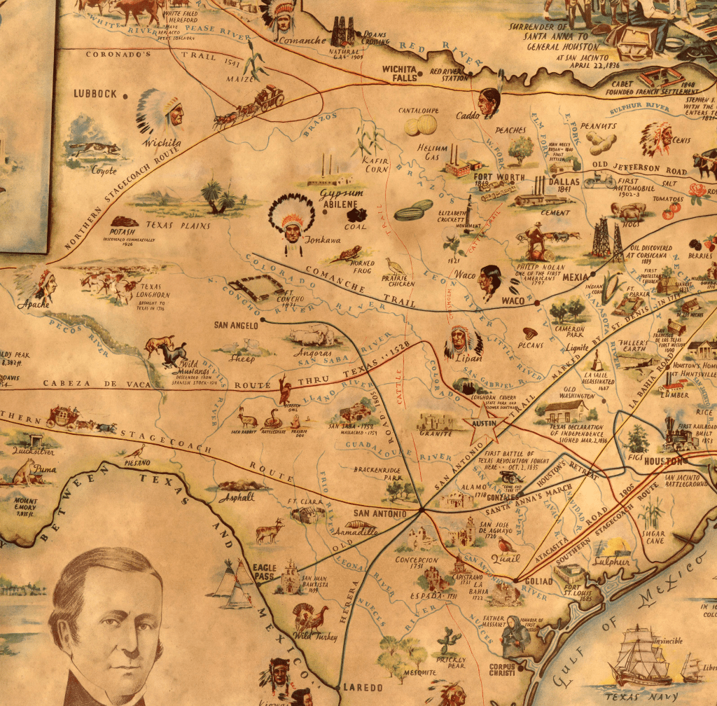 Official Centennial map of Texas - 1936 - Copano Bay Press