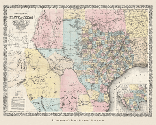 Richardson's Map of Texas - 1861 - Copano Bay Press