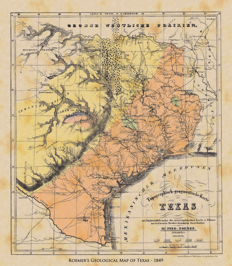 Roemer's Geological Map of Texas - 1849 - Copano Bay Press