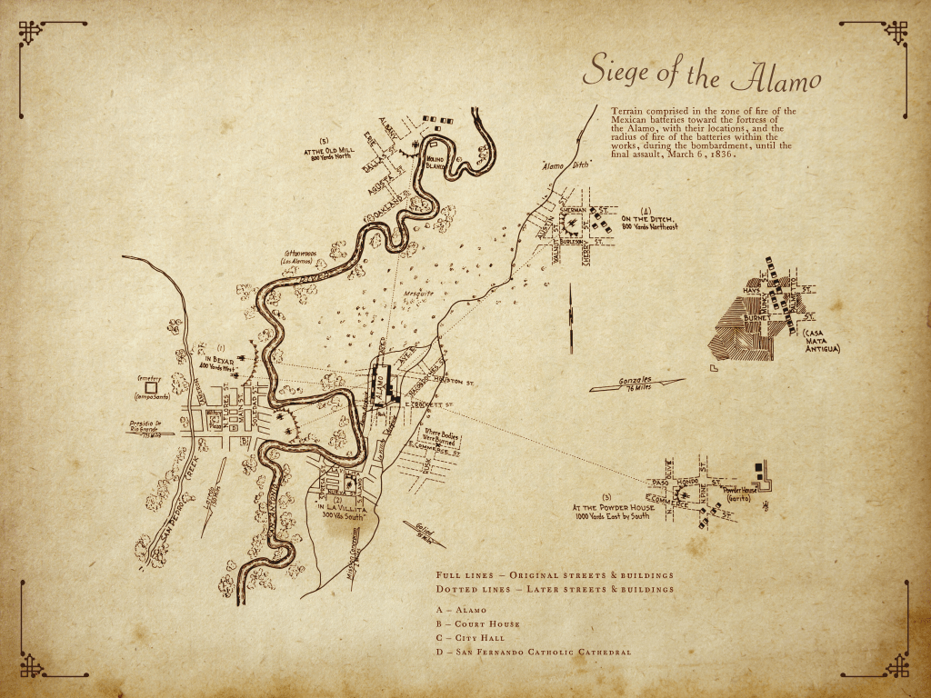 Siege of the Alamo Map by Col. Andrew Jackson Houston - Copano Bay Press