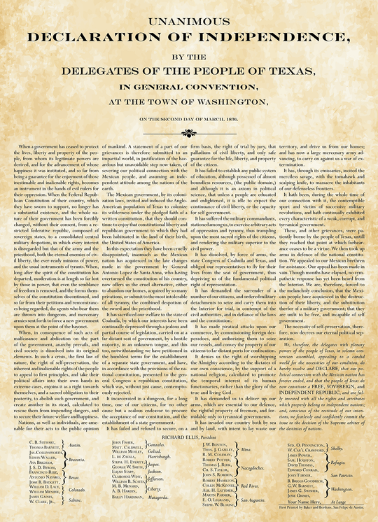 Texas Declaration of Independence - Personalized - Copano Bay Press