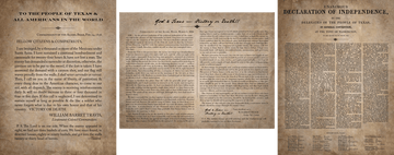 Texas Declaration of Independence, Travis' "Victory or Death" and "God & Texas" Letters (Trio of Fine Art Prints)