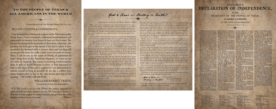 Texas Declaration of Independence, Travis' "Victory or Death" and "God & Texas" Letters (Trio of Fine Art Prints) - Copano Bay Press