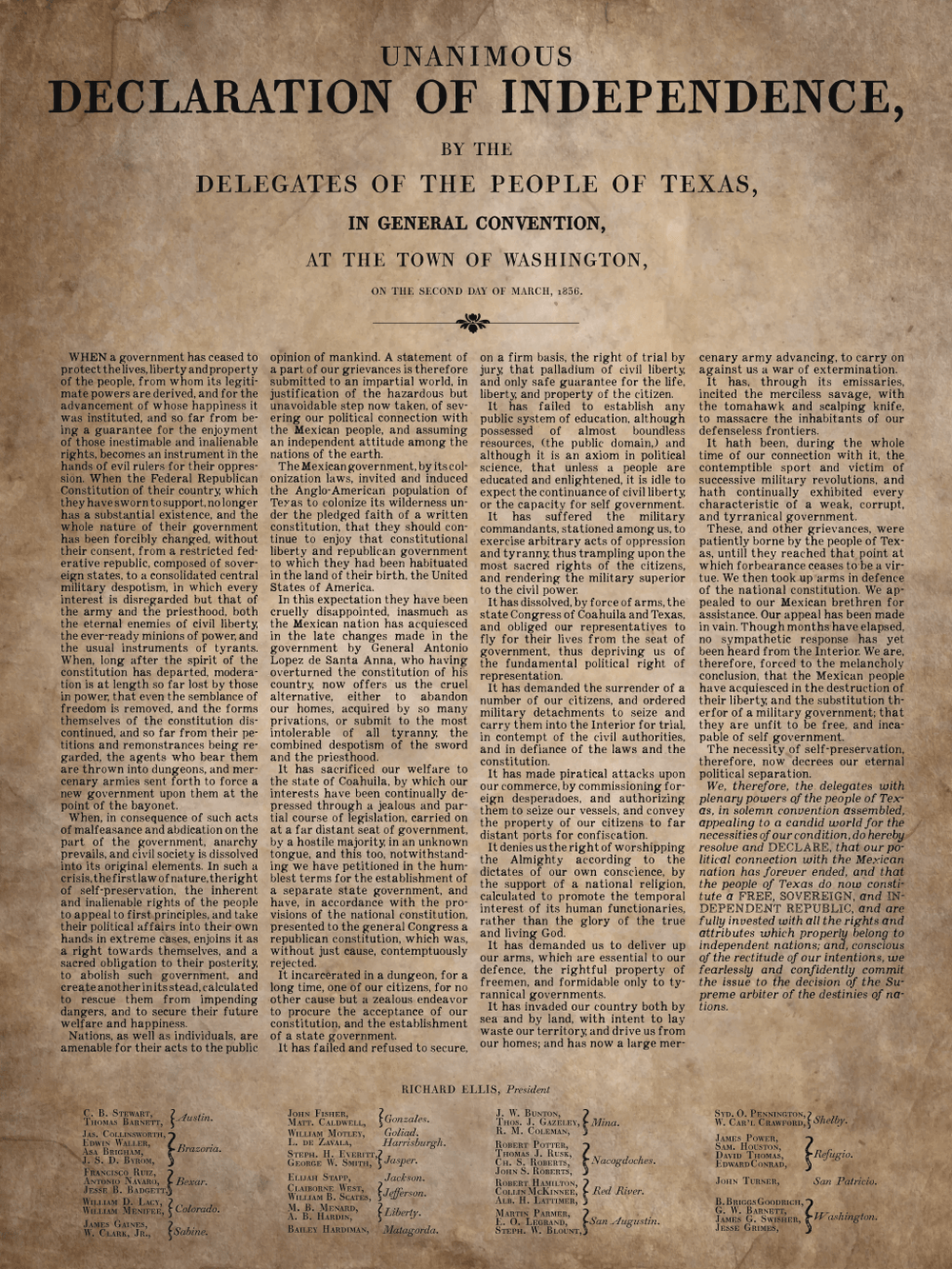 Texas Declaration of Independence & Travis' "Victory or Death" Letter (2 print set) - Copano Bay Press