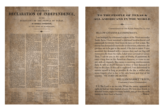 Texas Declaration of Independence & Travis' "Victory or Death" Letter (2 print set) - Copano Bay Press