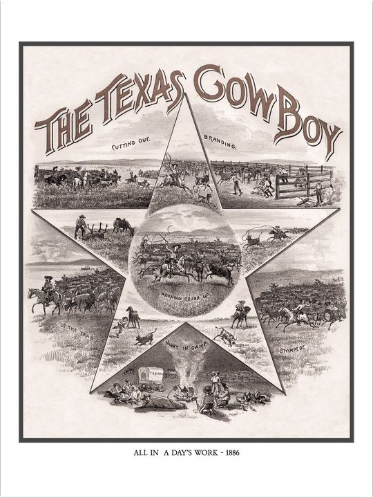 The Texas Cowboy - 1886 - Fine Art Print - Copano Bay Press