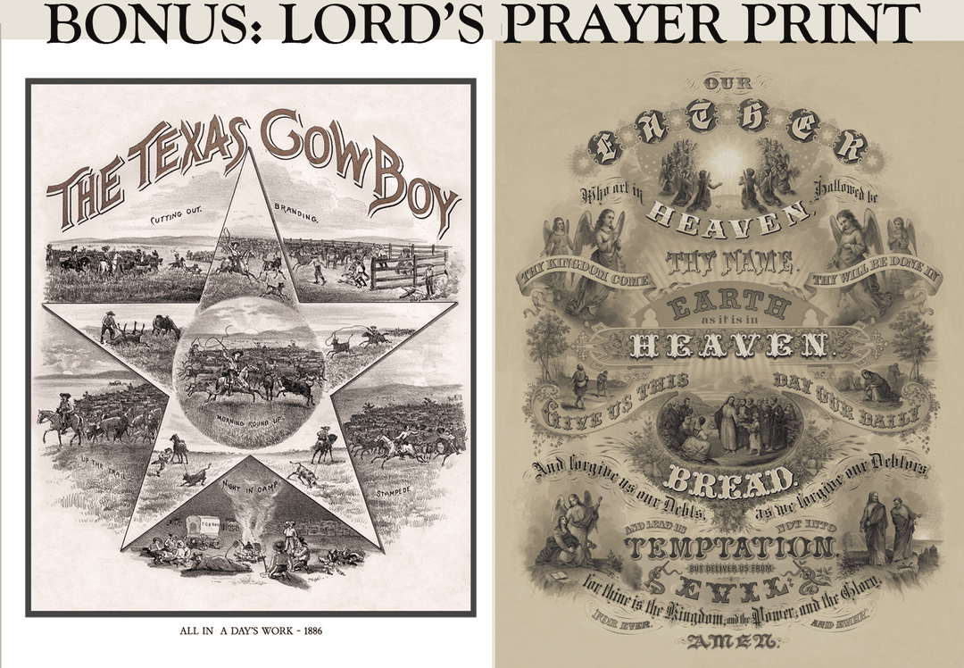 The Texas Cowboy - 1886 + The Lord's Prayer Fine Art Prints - Copano Bay Press