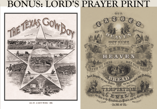 The Texas Cowboy - 1886 + The Lord's Prayer Fine Art Prints - Copano Bay Press