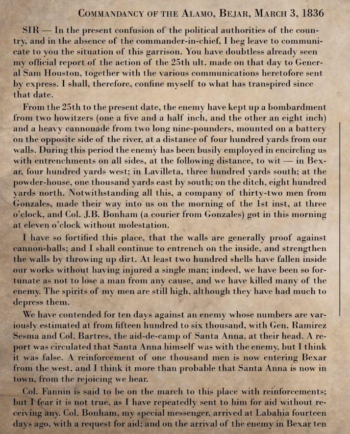 William Barret Travis' "God & Texas" Alamo Letter - Fine Art Print - Copano Bay Press