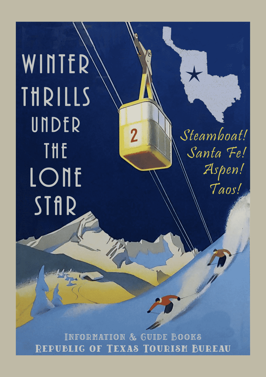 Winter Thrills - Fantasy Texas Ski Poster - Copano Bay Press