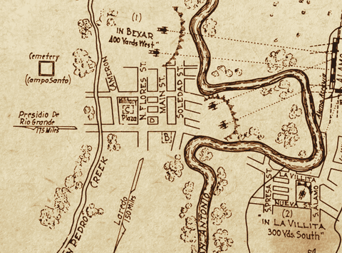 Siege of the Alamo Map by Col. Andrew Jackson Houston