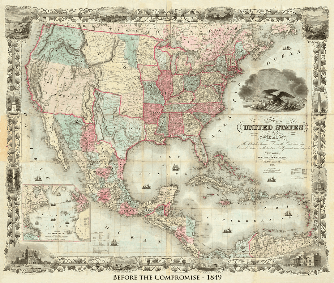 Colton's Map of United States and Texas - 1849