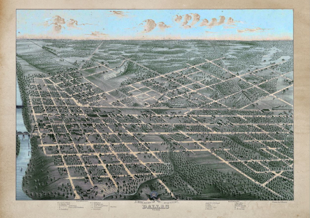 Dallas in 1872 - Bird's Eye Map