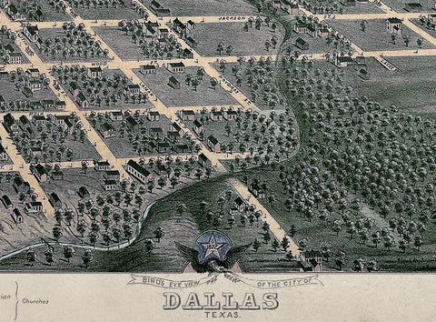 Dallas in 1872 - Bird's Eye Map