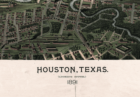 1891 Bird's Eye Map of Houston