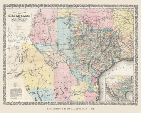Richardson's Map of Texas - 1861