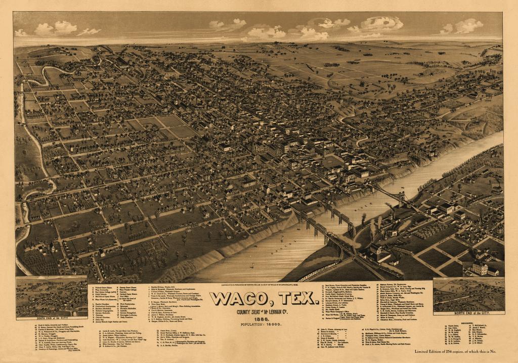 Bird's - Eye View of Waco - 1886 - Fine Art Print - Copano Bay Press