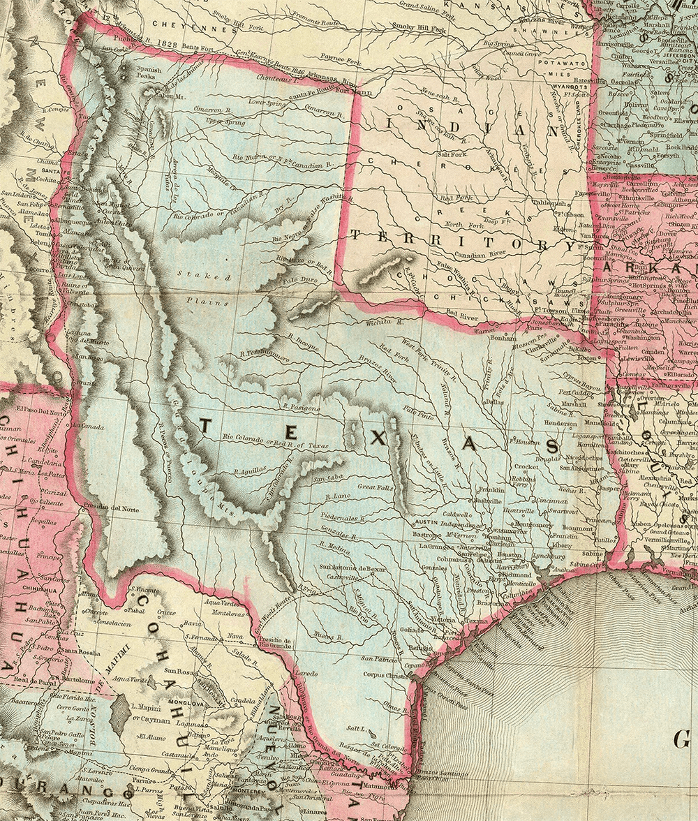 Colton's Map of United States and Texas - 1849