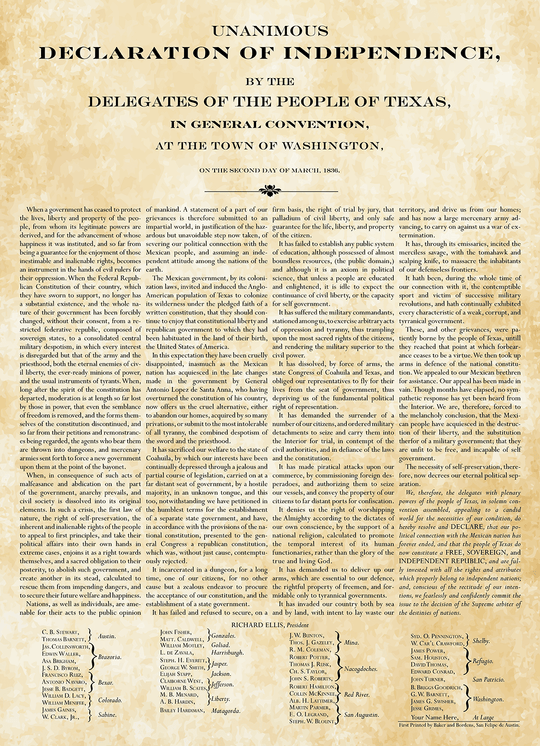 Texas Declaration of Independence - Personalized