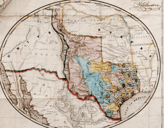 The First Official Map of Texas - 1849