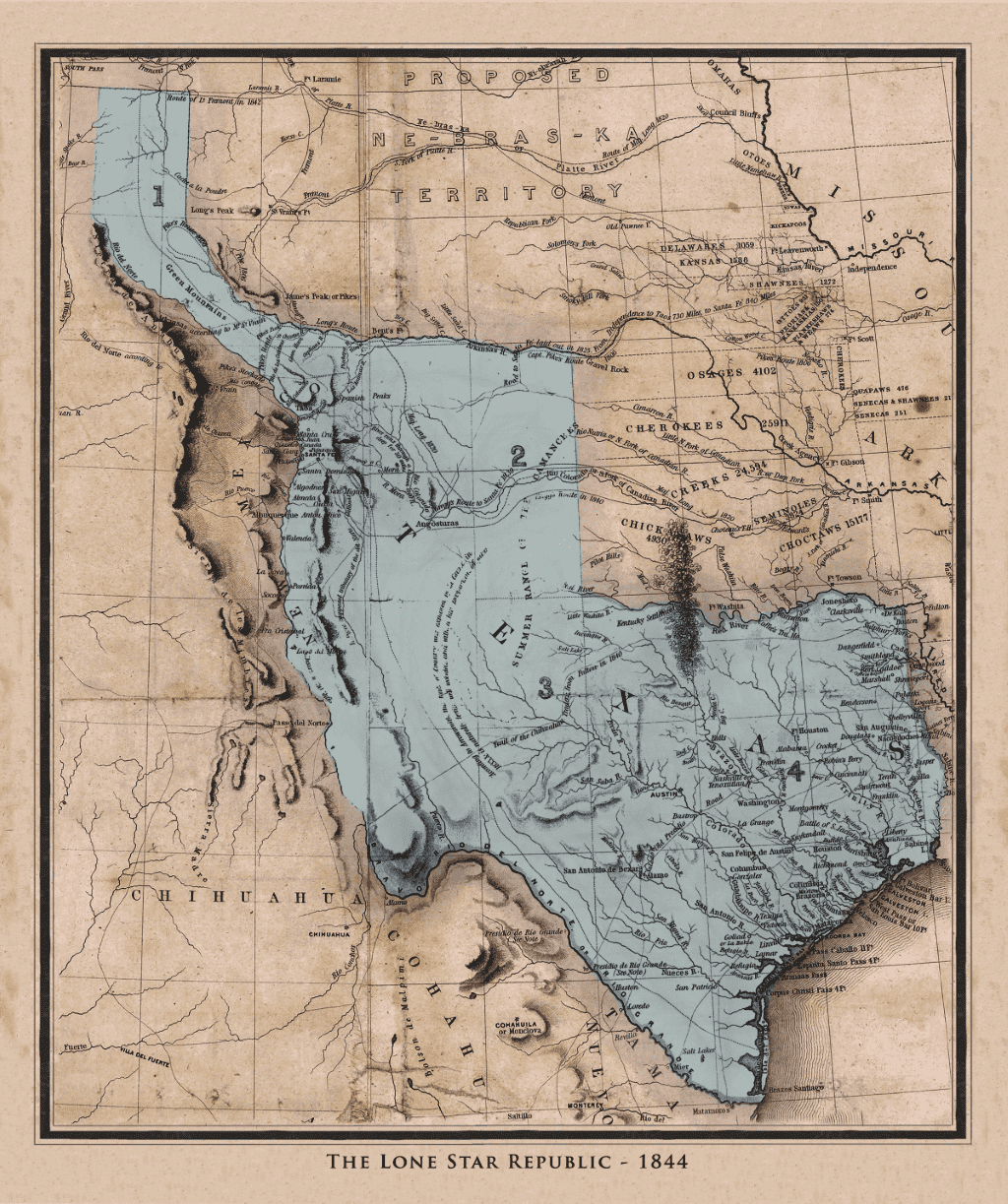 Emory's Republic of Texas Map - 1844