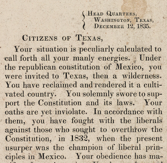 General Houston's Proclamation - 1835