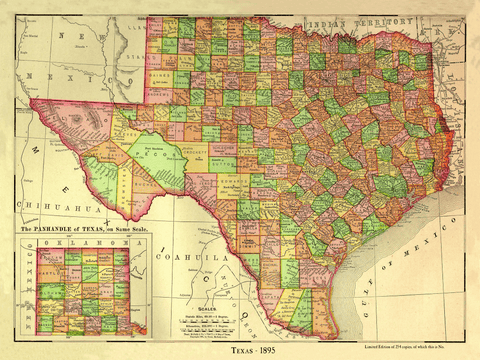 County Map of Texas - 1895