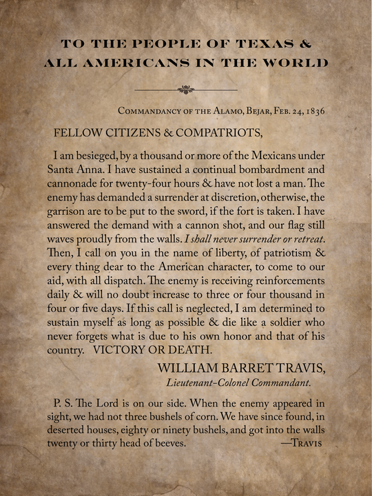 Texas Declaration of Independence & Travis' "Victory or Death" Letter (2 print set)